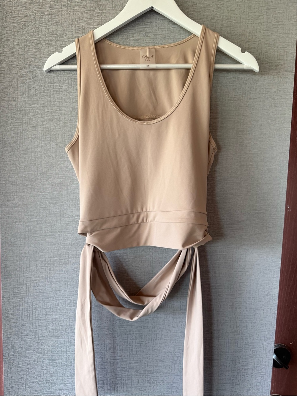 CALIA by Carrie Underwood Sleeveless Wrap Crop Top in Beige